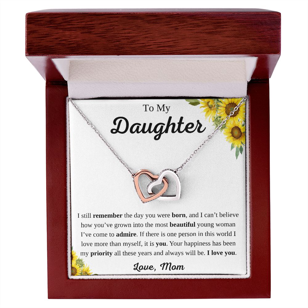 To My Daughter from Mom Interlocking Hearts Necklace