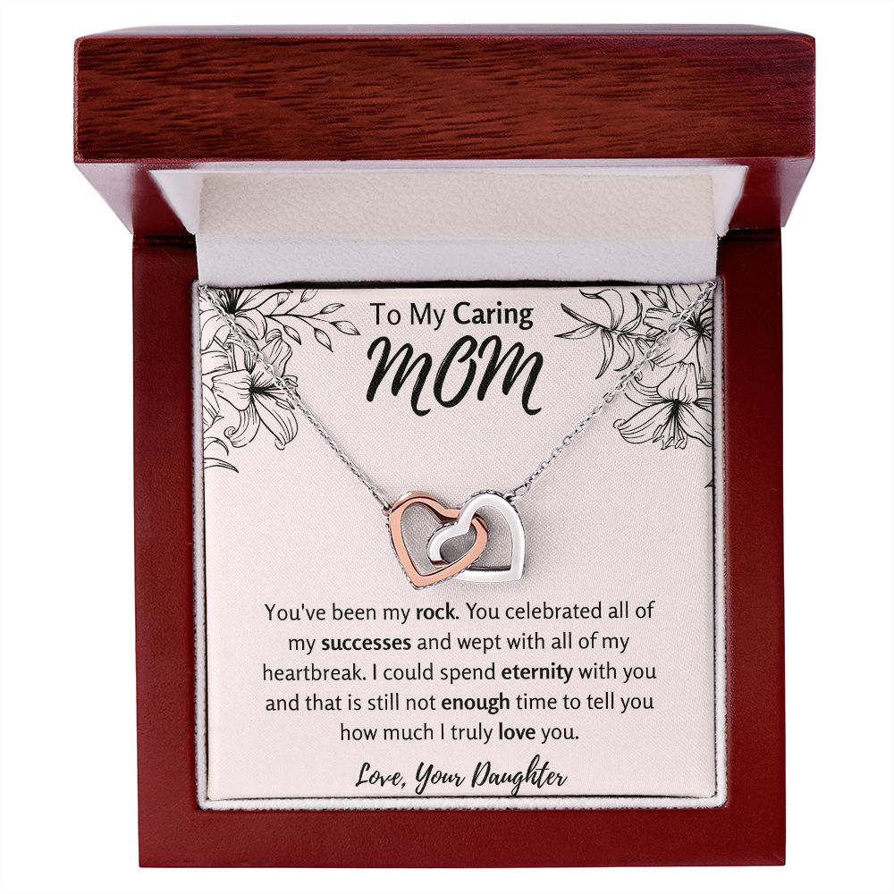 To My Caring Mom from Daughter Interlocking Hearts Necklace