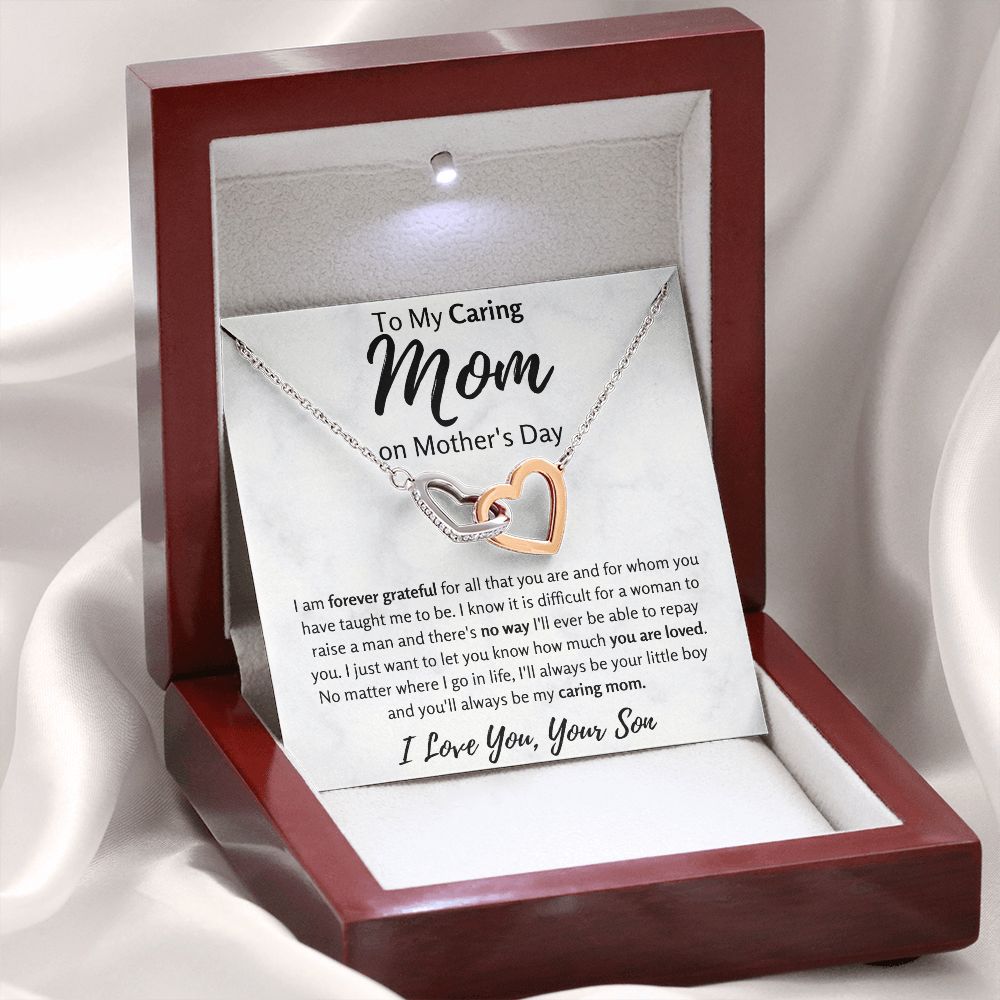 To My Caring Mom on Mother's Day Interlocking Hearts Necklace