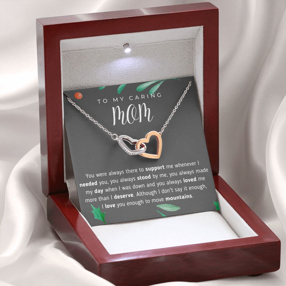 To My Caring Mom Interlocking Hearts Necklace