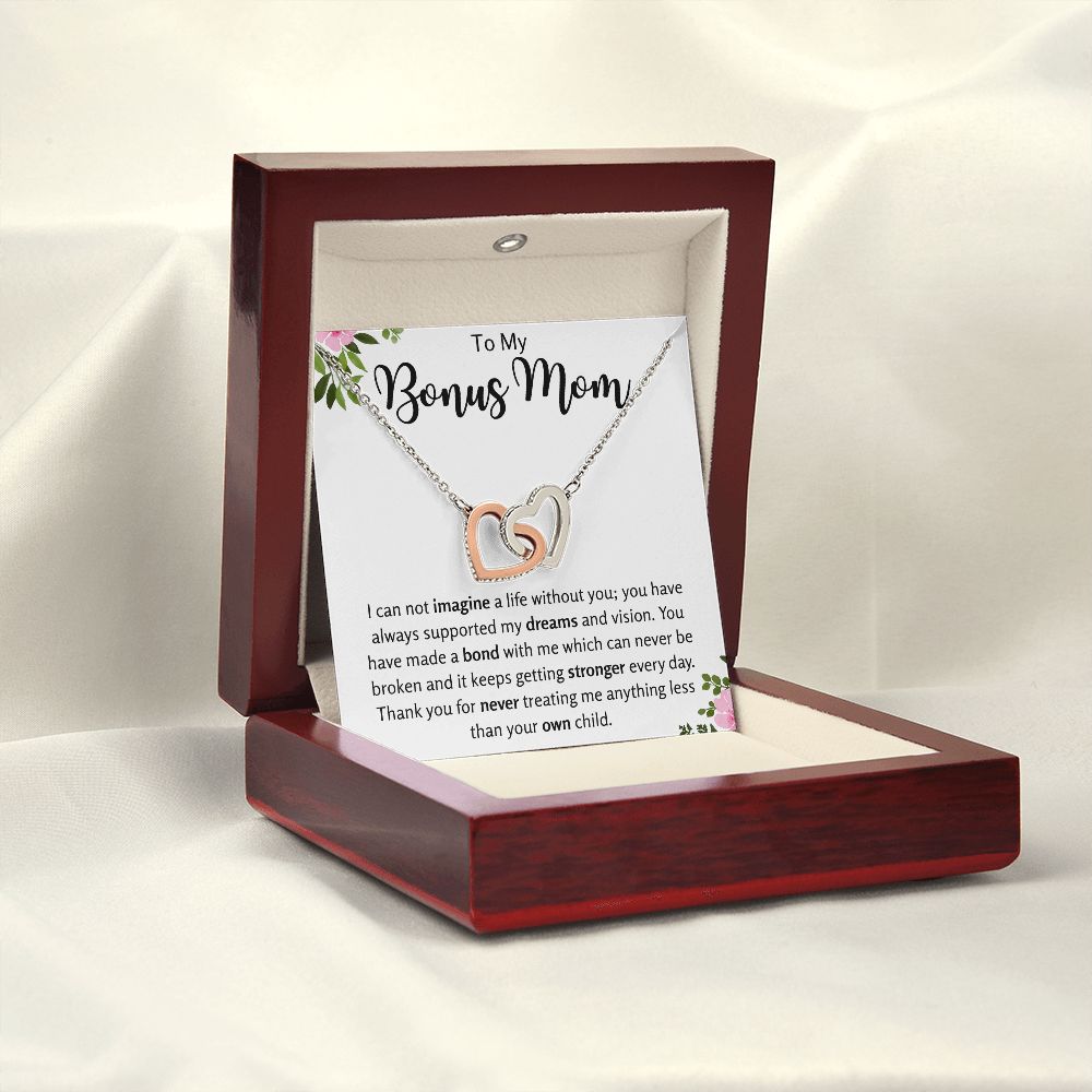 To My Bonus Mom Interlocking Hearts Necklace Gift