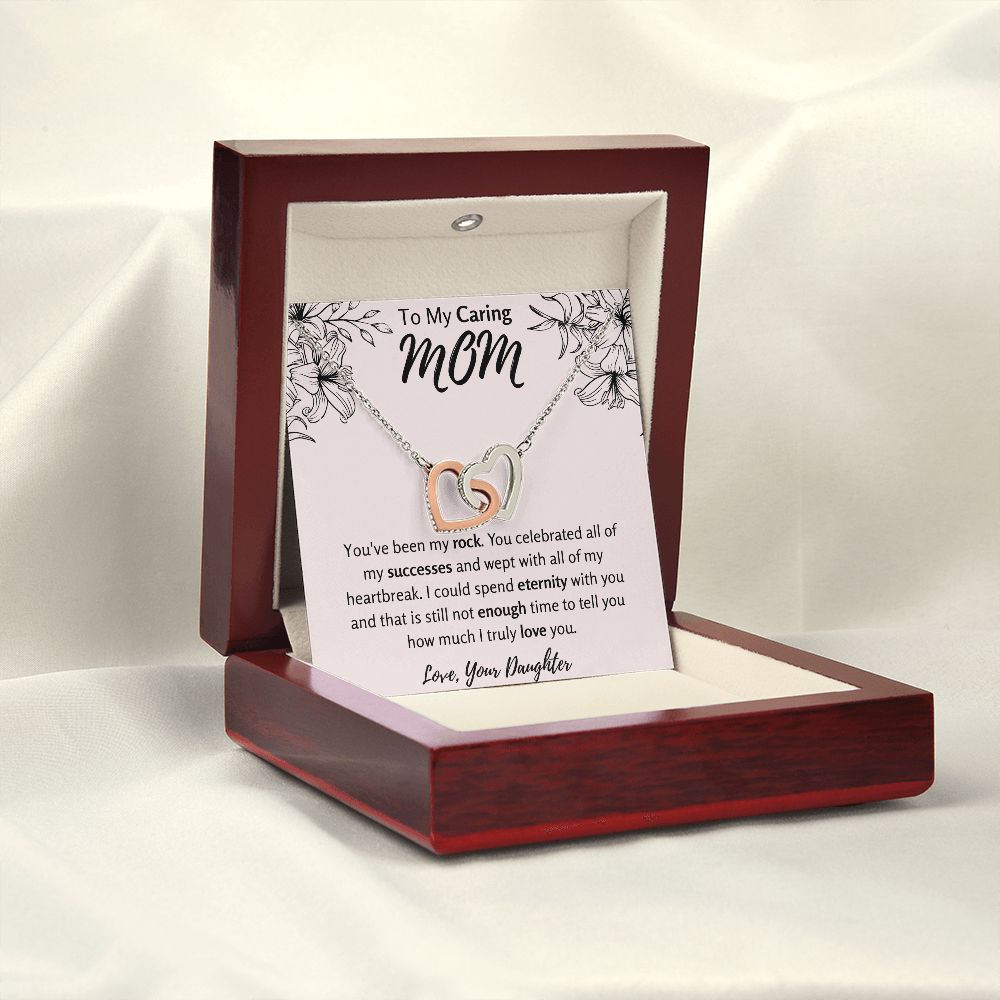 To My Caring Mom from Daughter Interlocking Hearts Necklace