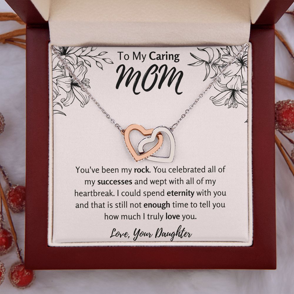 To My Caring Mom from Daughter Interlocking Hearts Necklace