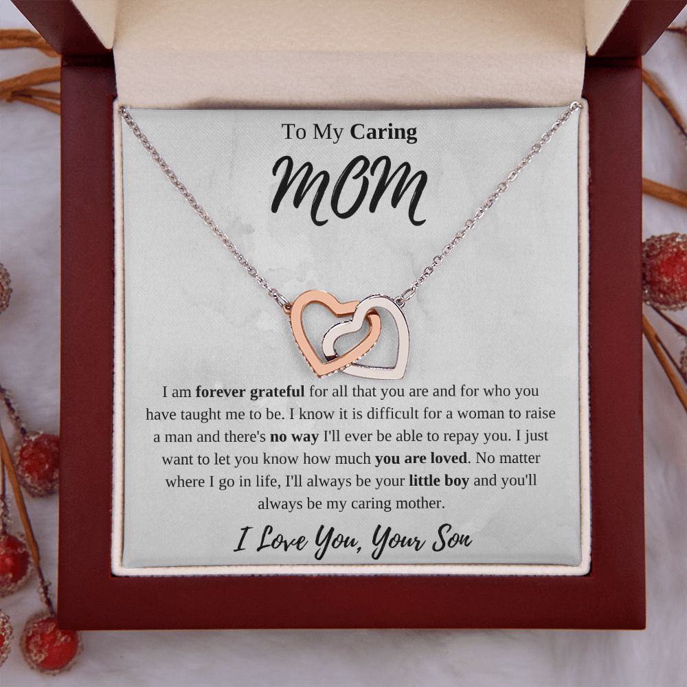 To My Caring Mom Interlocking Hearts Necklace