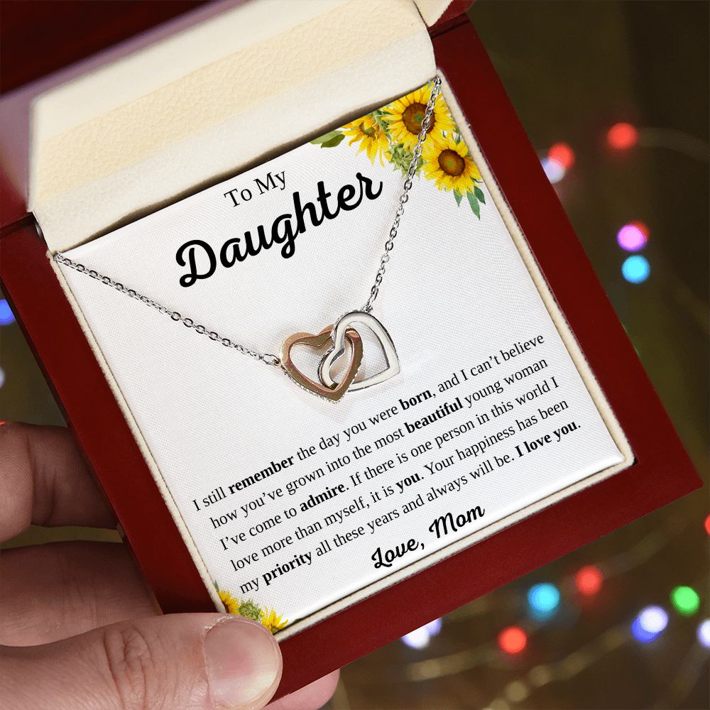 To My Daughter from Mom Interlocking Hearts Necklace