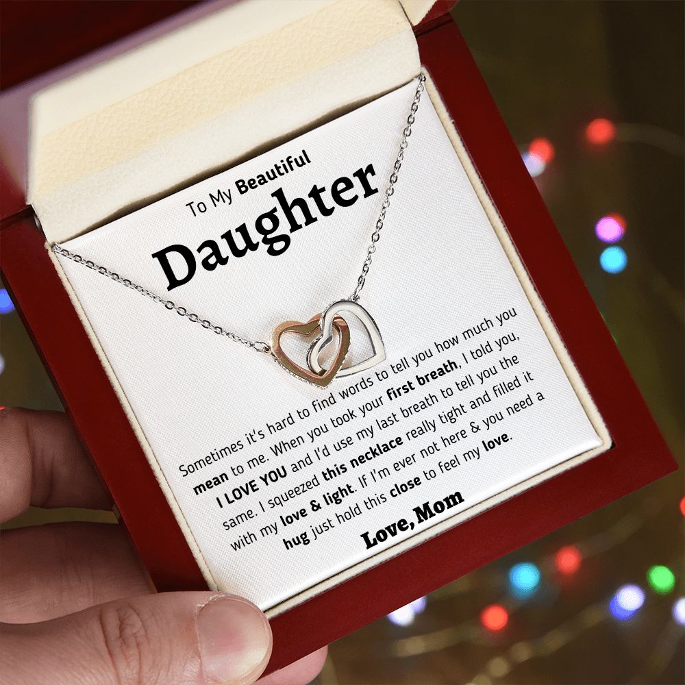 To My Beautiful Daughter Interlocking Hearts Necklace