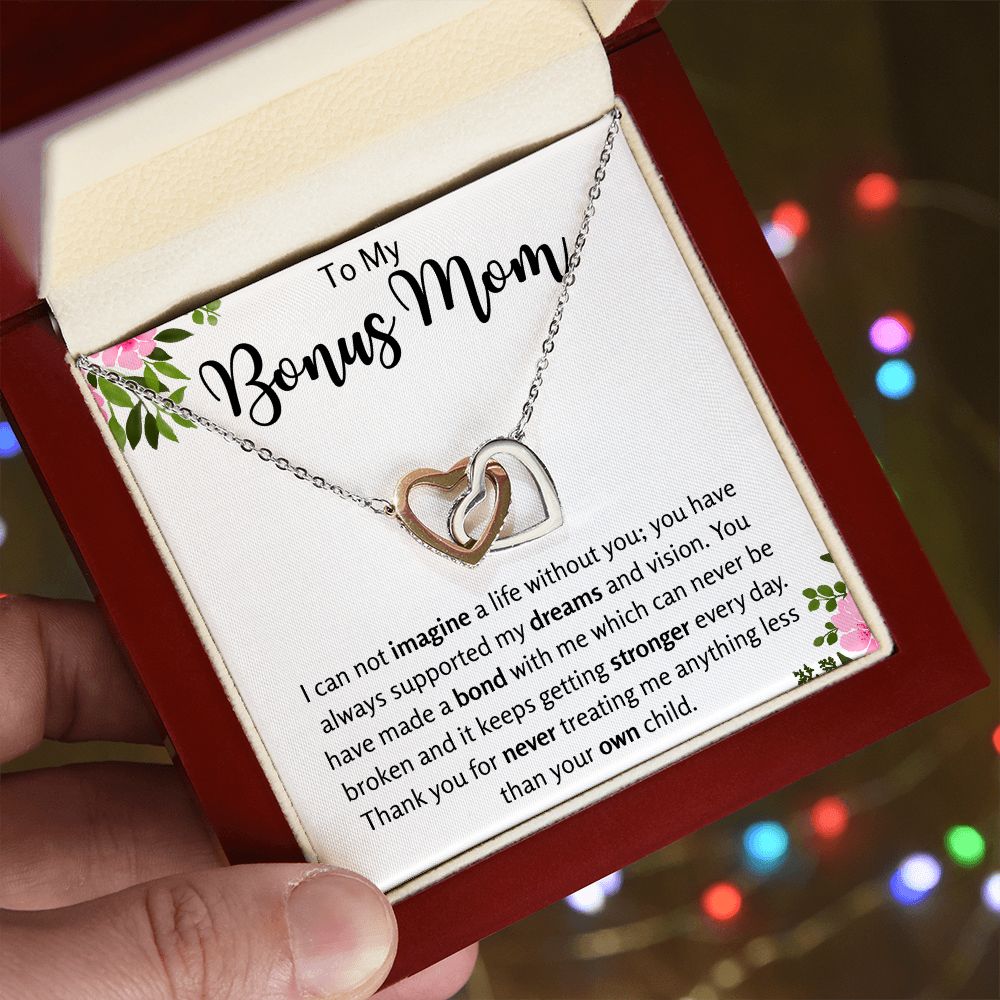 To My Bonus Mom Interlocking Hearts Necklace Gift