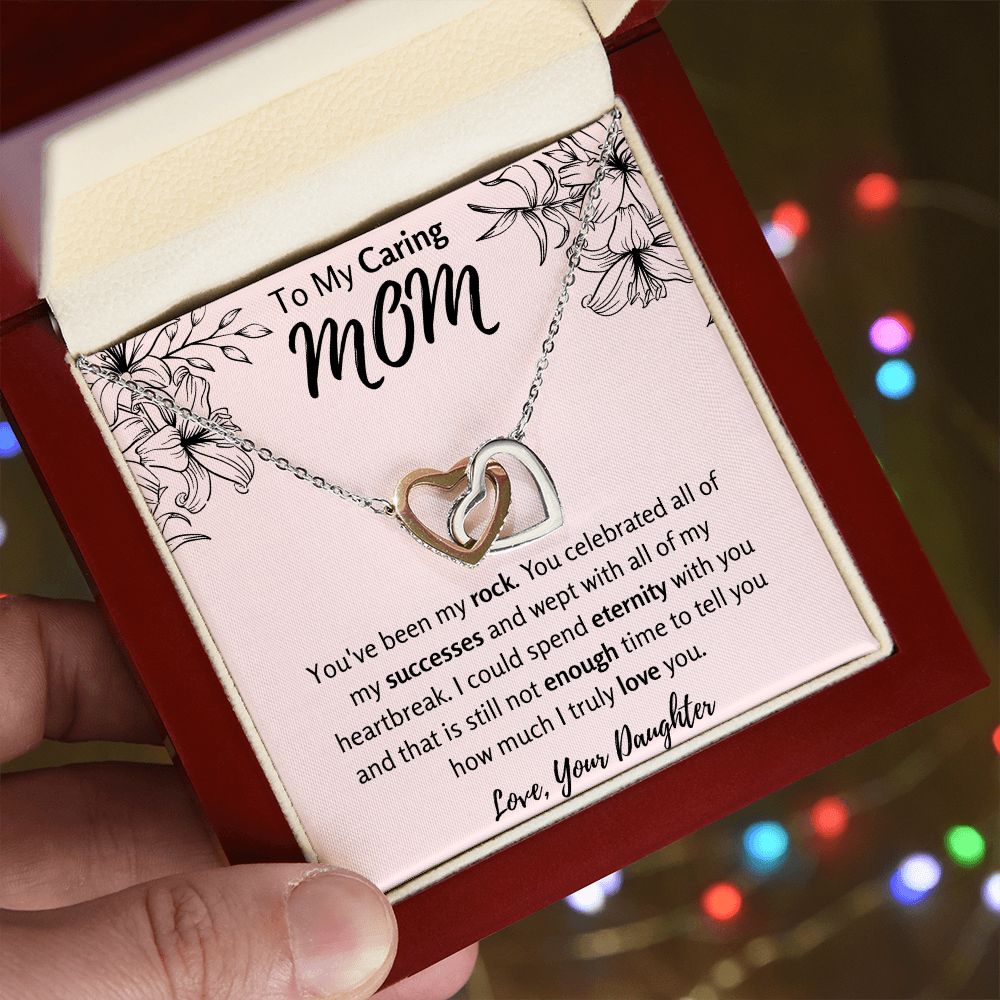 To My Caring Mom from Daughter Interlocking Hearts Necklace