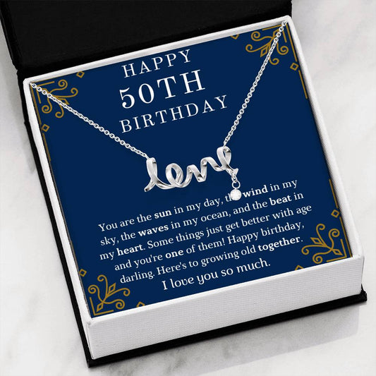 Happy 50th Birthday "Love" Necklace