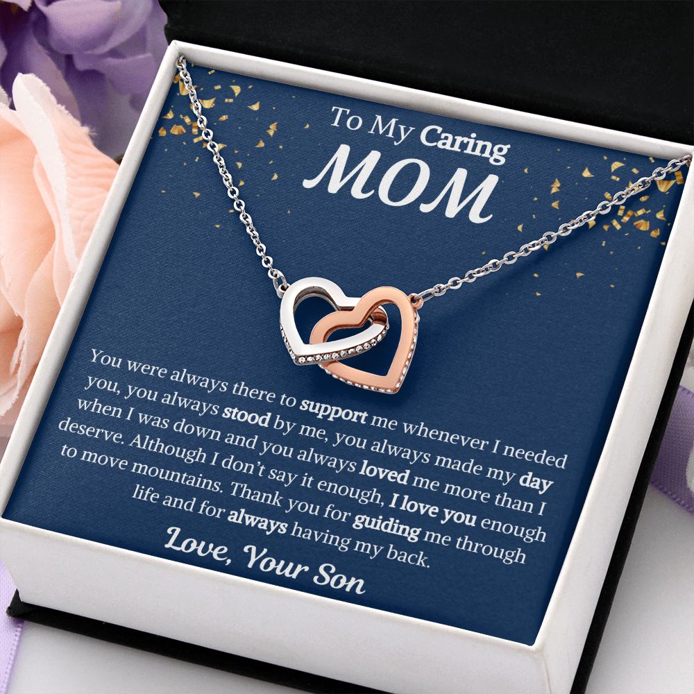 To My Caring Mom Interlocking Hearts Necklace from Son