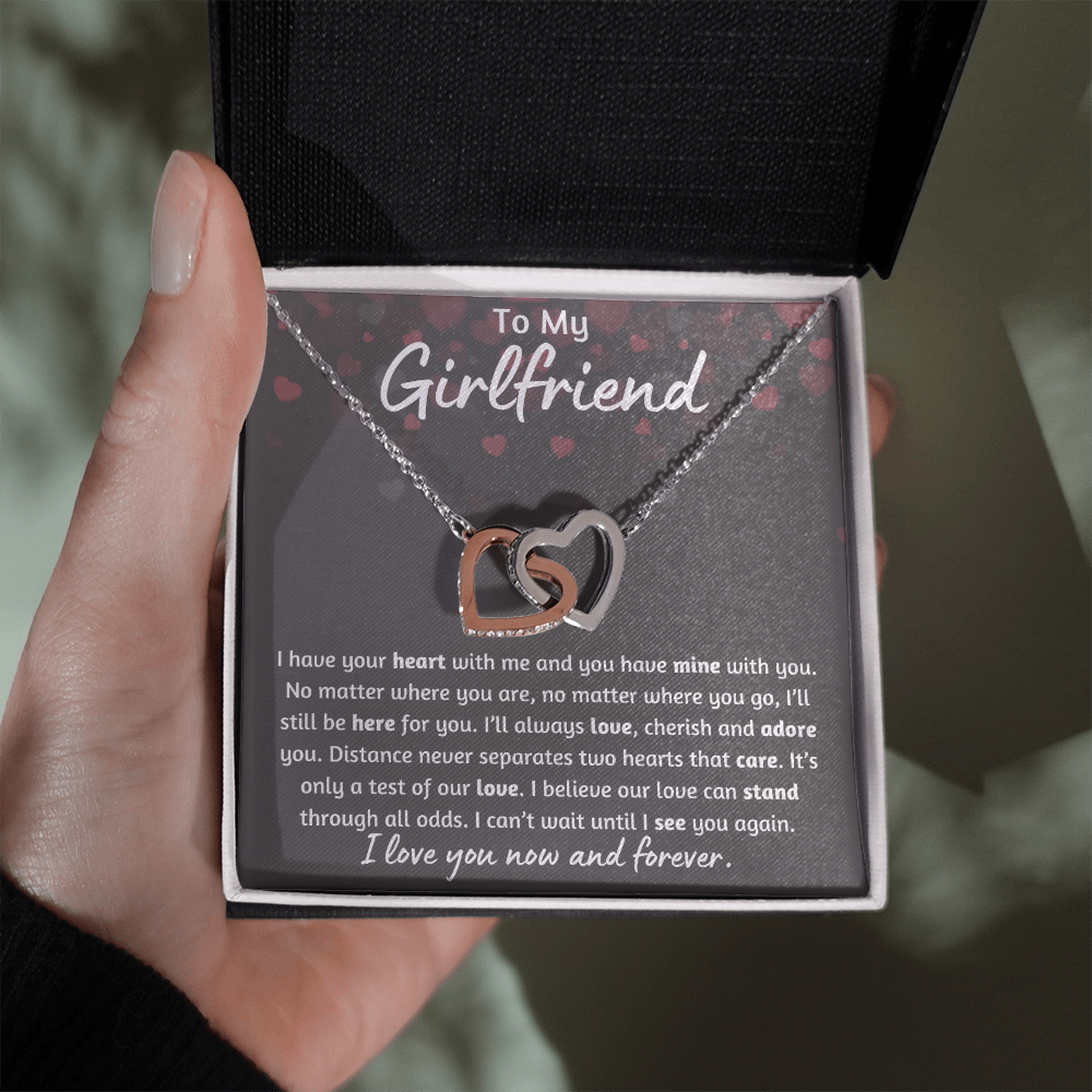 To My Girlfriend Heart Interlocking Hearts Necklace