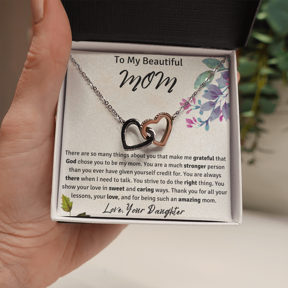 To My Beautiful Mom from Your Daughter Interlocking Hearts Necklace