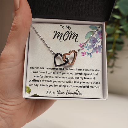 To My Mom from Your Daughter Interlocking Hearts Necklace