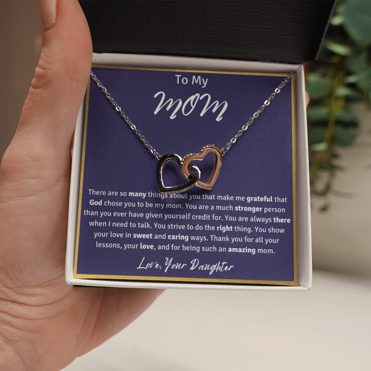 To My Mom from Your Daughter Interlocking Hearts Necklace