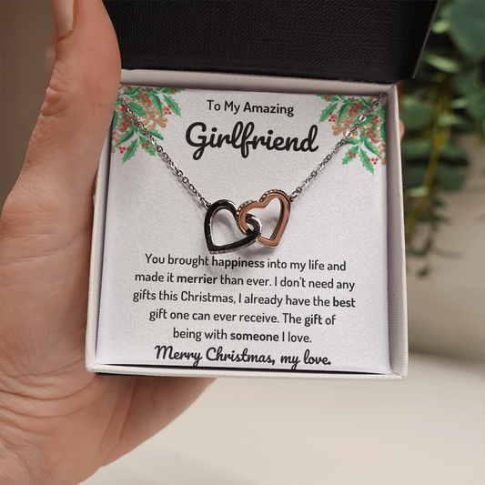 To My Girlfriend Interlocking Hearts Merry Christmas Necklace