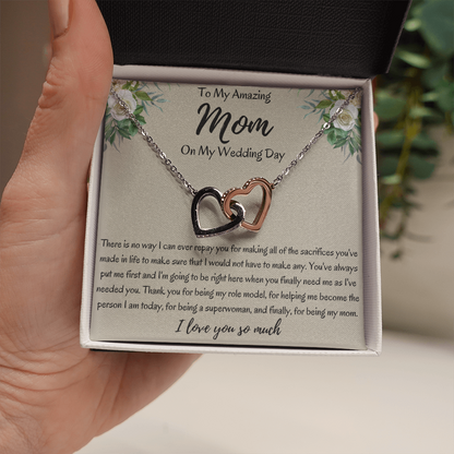 To My Amazing Mom On My Wedding Day Interlocking Hearts Necklace