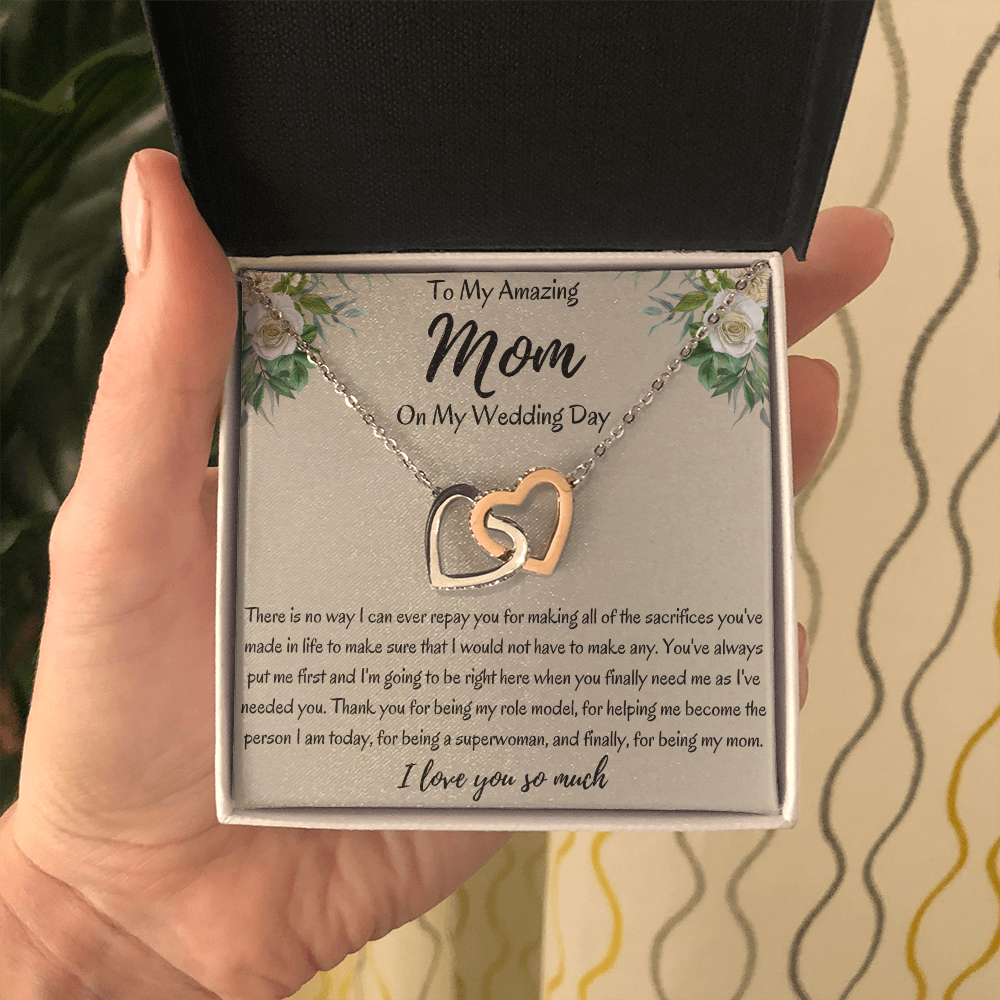 To My Amazing Mom On My Wedding Day Interlocking Hearts Necklace