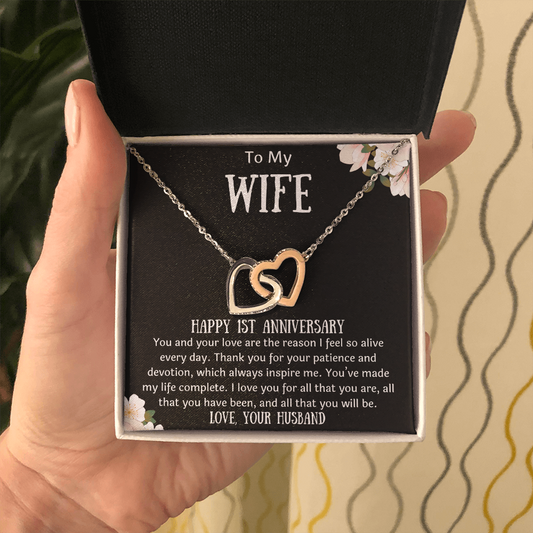 To My Wife 1st Anniversary Interlocking Hearts Necklace