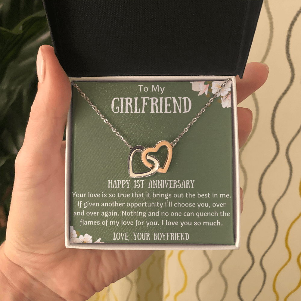 Happy 1st Anniversary To My Girlfriend from Boyfriend Interlocking Hearts Necklace