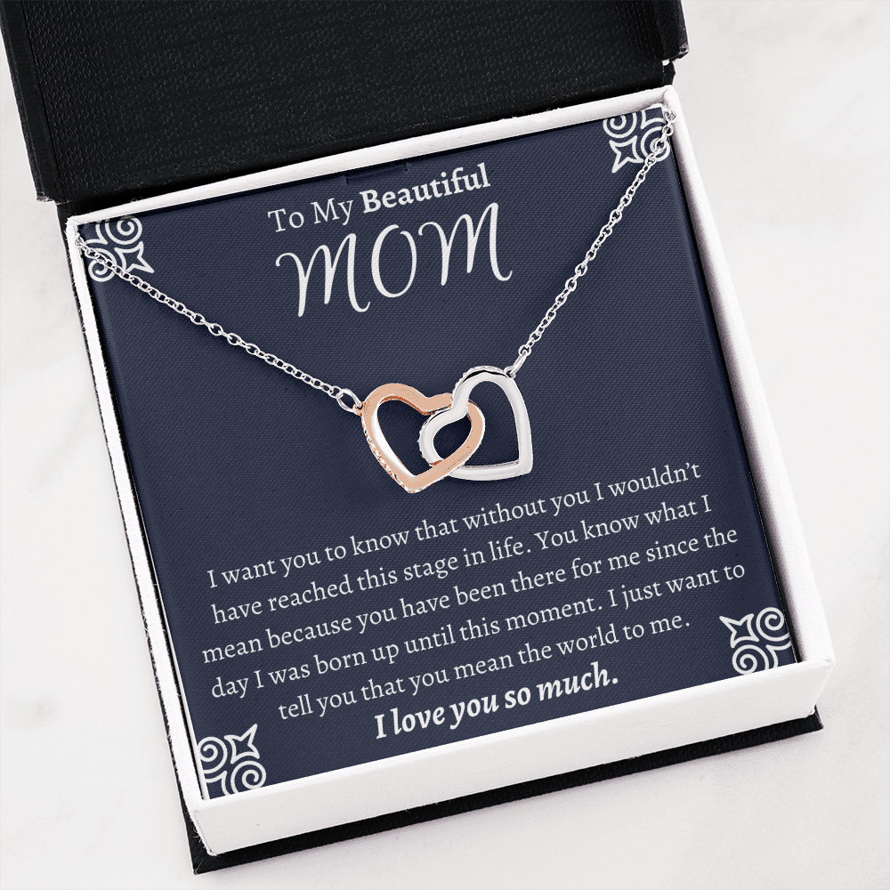 To My Beautiful Mom Interlocking Hearts Necklace