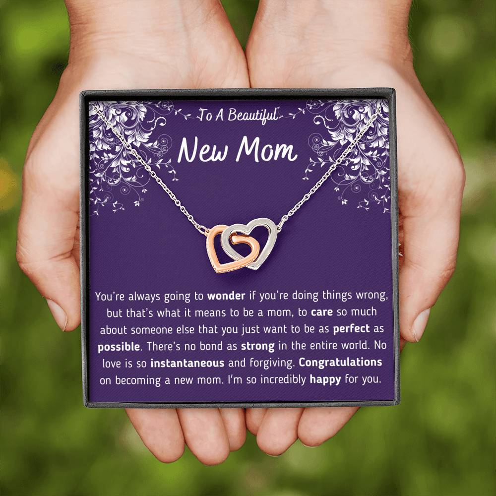 To A Beautiful New Mom Interlocking Hearts Necklace