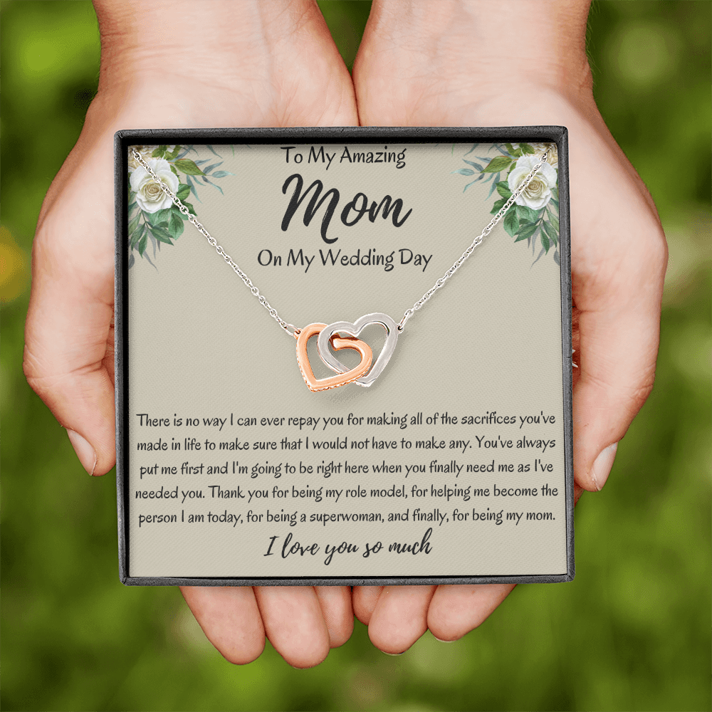 To My Amazing Mom On My Wedding Day Interlocking Hearts Necklace