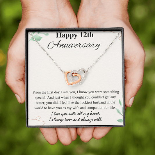 Happy 12th Anniversary Interlocking Hearts Necklace