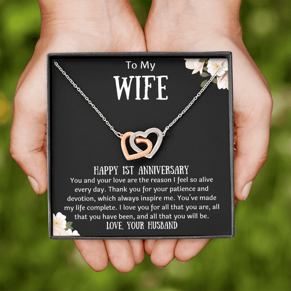 To My Wife 1st Anniversary Interlocking Hearts Necklace