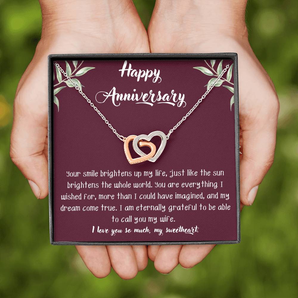 Happy Anniversary to Wife Interlocking Hearts Necklace