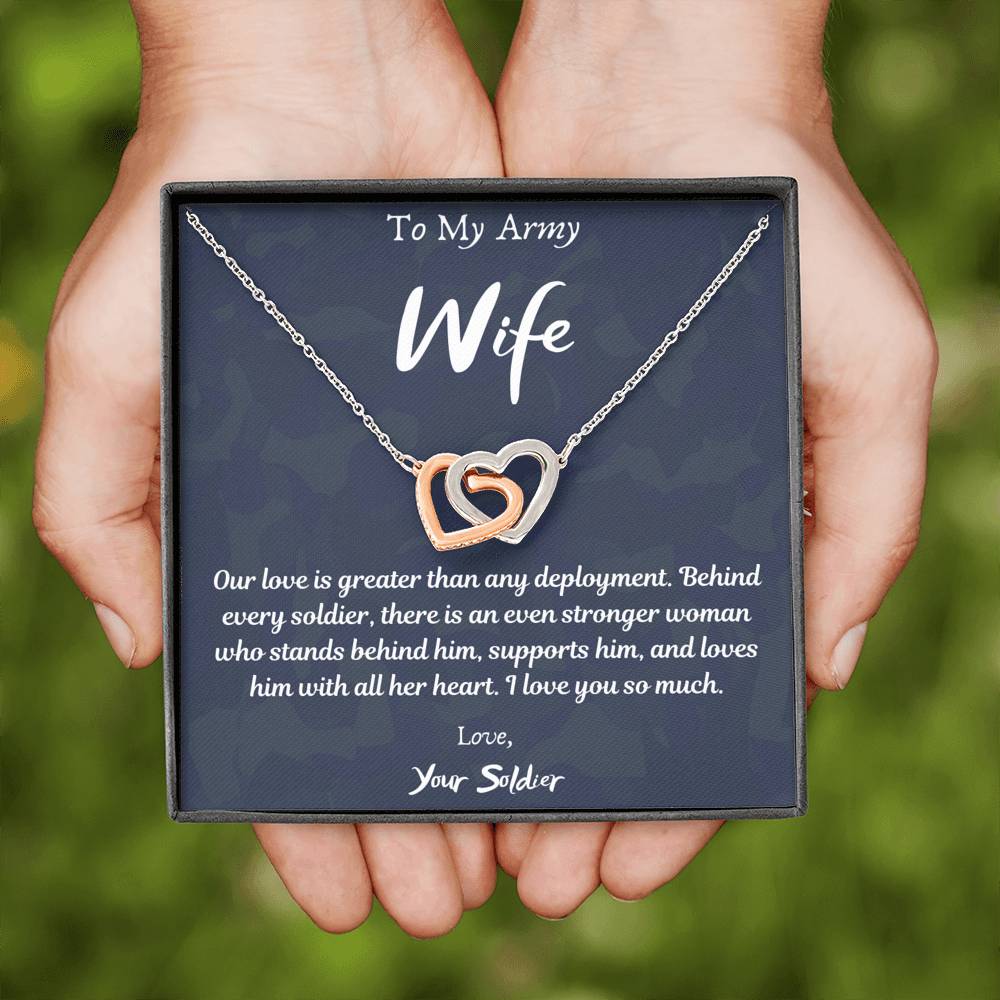 To My Army Wife Interlocking Hearts Necklace