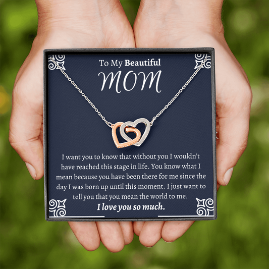 To My Beautiful Mom Interlocking Hearts Necklace