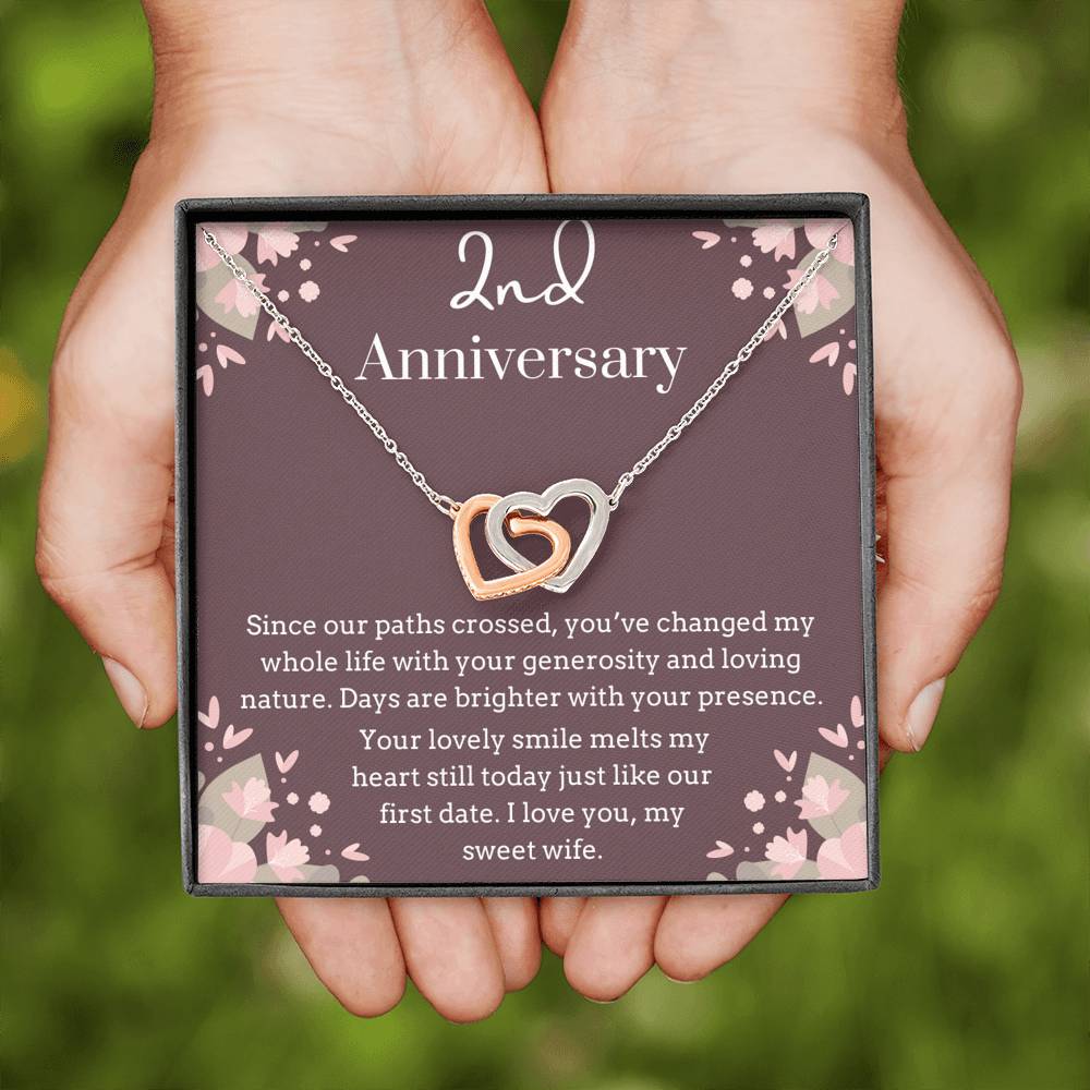 2nd Anniversary Interlocking Hearts Necklace