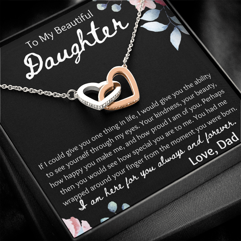 To My Beautiful Daughter from Dad Interlocking Hearts Necklace