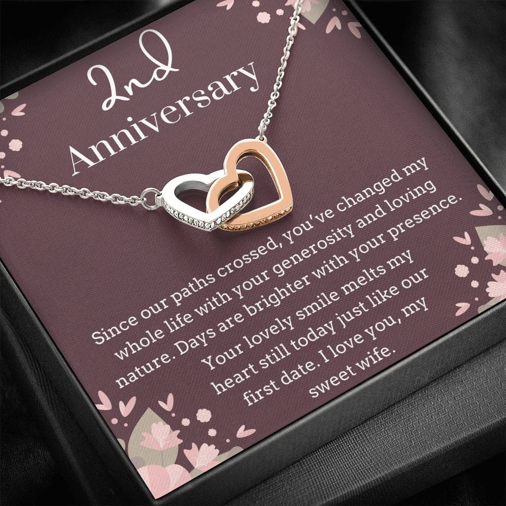 2nd Anniversary Interlocking Hearts Necklace