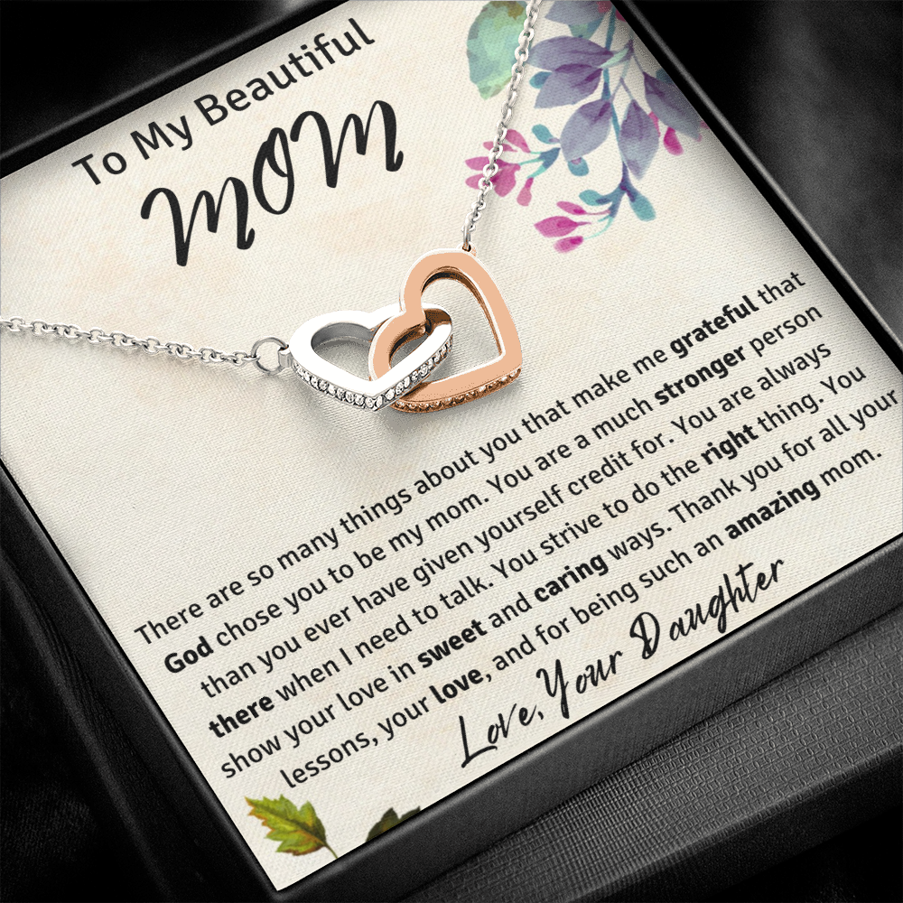 To My Beautiful Mom from Your Daughter Interlocking Hearts Necklace