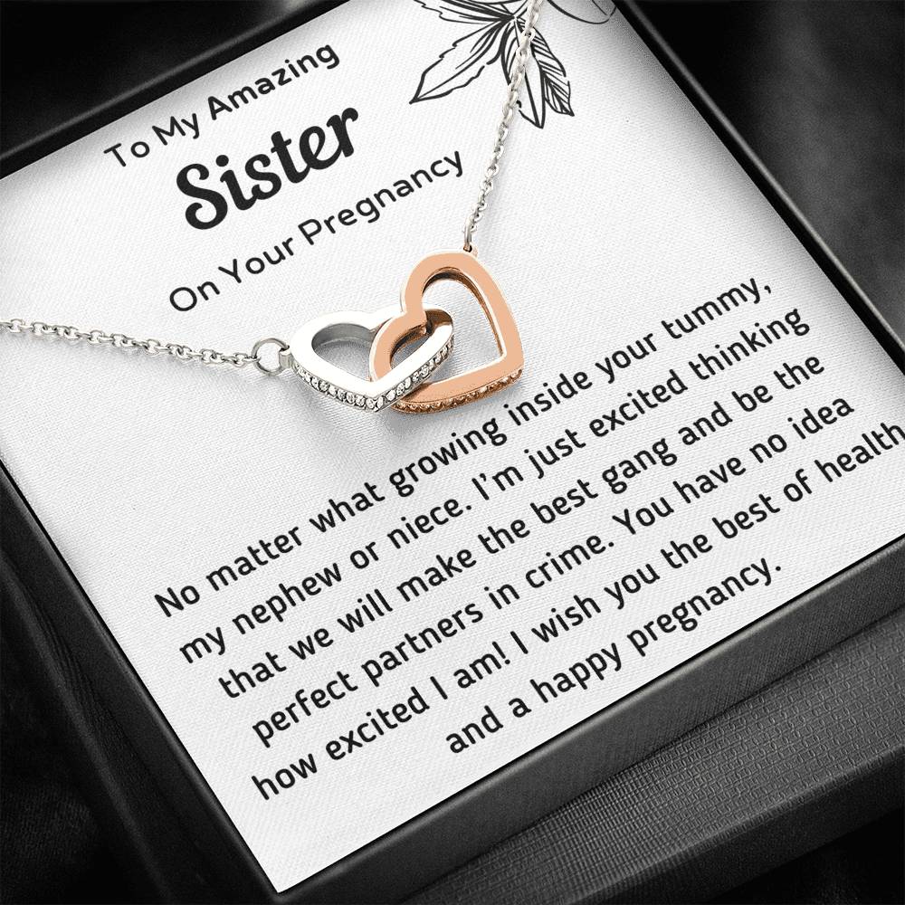 To My Amazing Sister on Your Pregnancy Interlocking Hearts Necklace