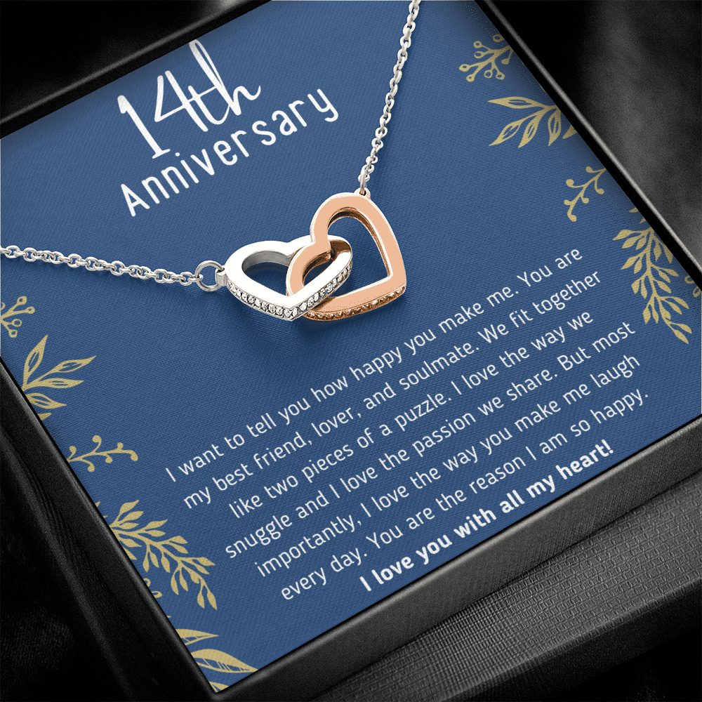 Happy 14th Anniversary Interlocking Hearts Necklace