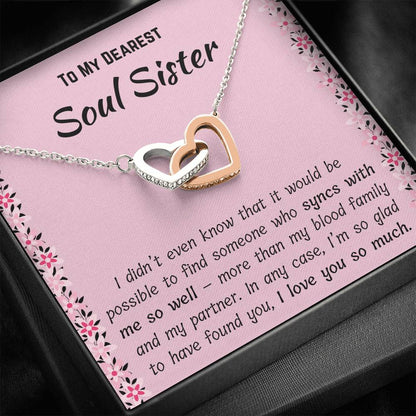 To My Dearest Soul Sister Interlocking Hearts Necklace