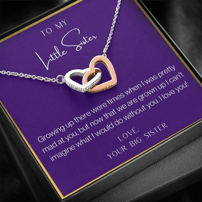 To My Little Sister Interlocking Hearts Necklace