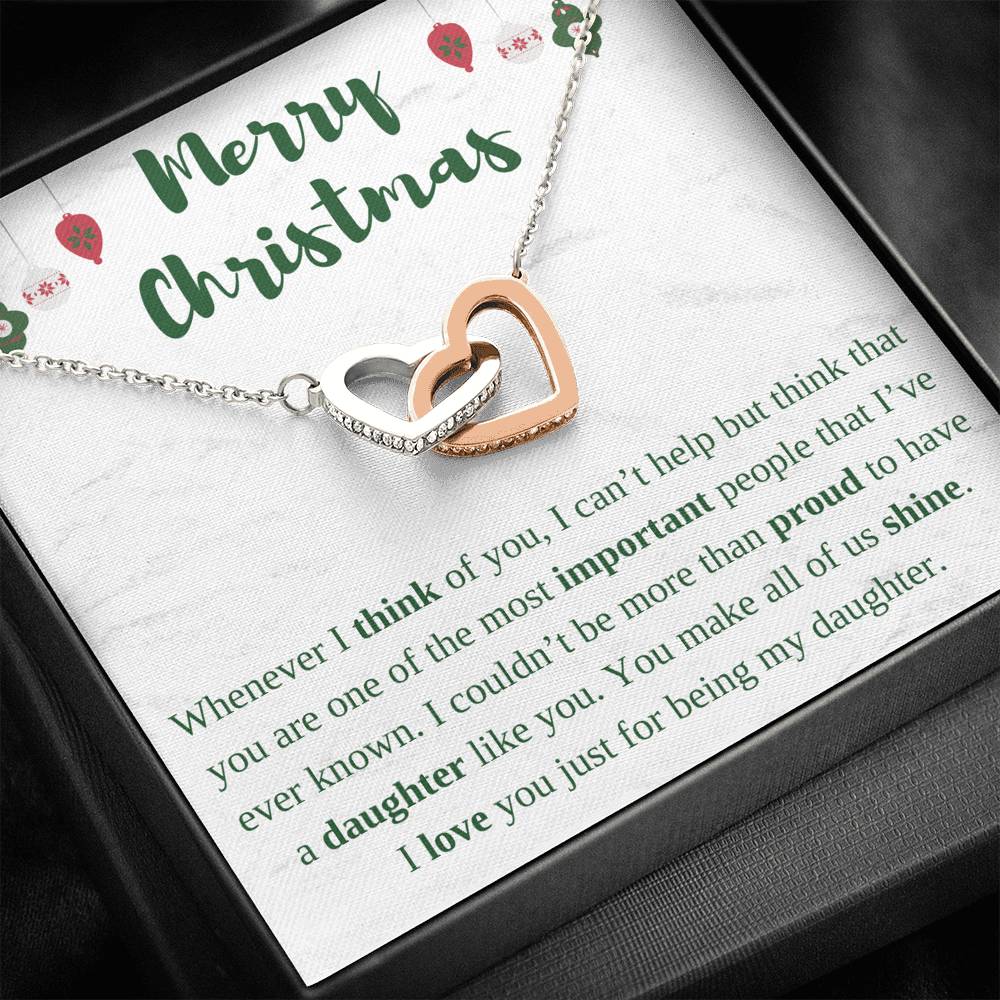 Merry Christmas Interlocking Hearts Daughter Necklace