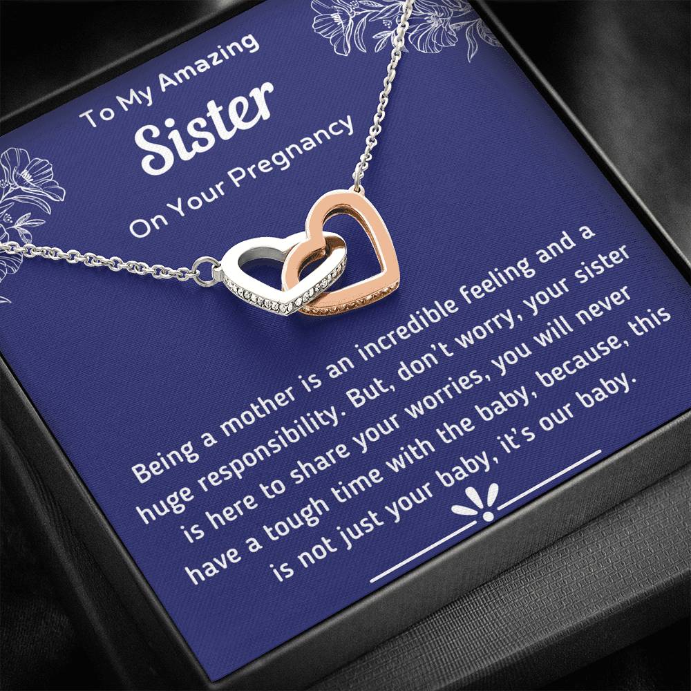 To My Amazing Sister Pregnancy Interlocking Hearts Necklace