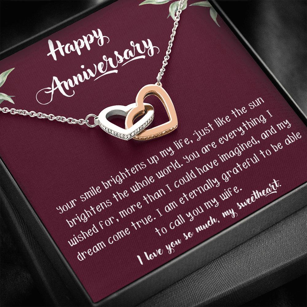 Happy Anniversary to Wife Interlocking Hearts Necklace