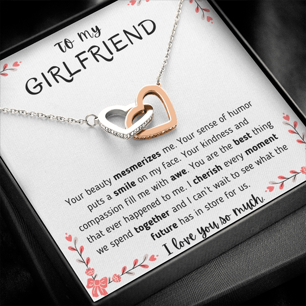 To My Girlfriend Border Interlocking Hearts Necklace