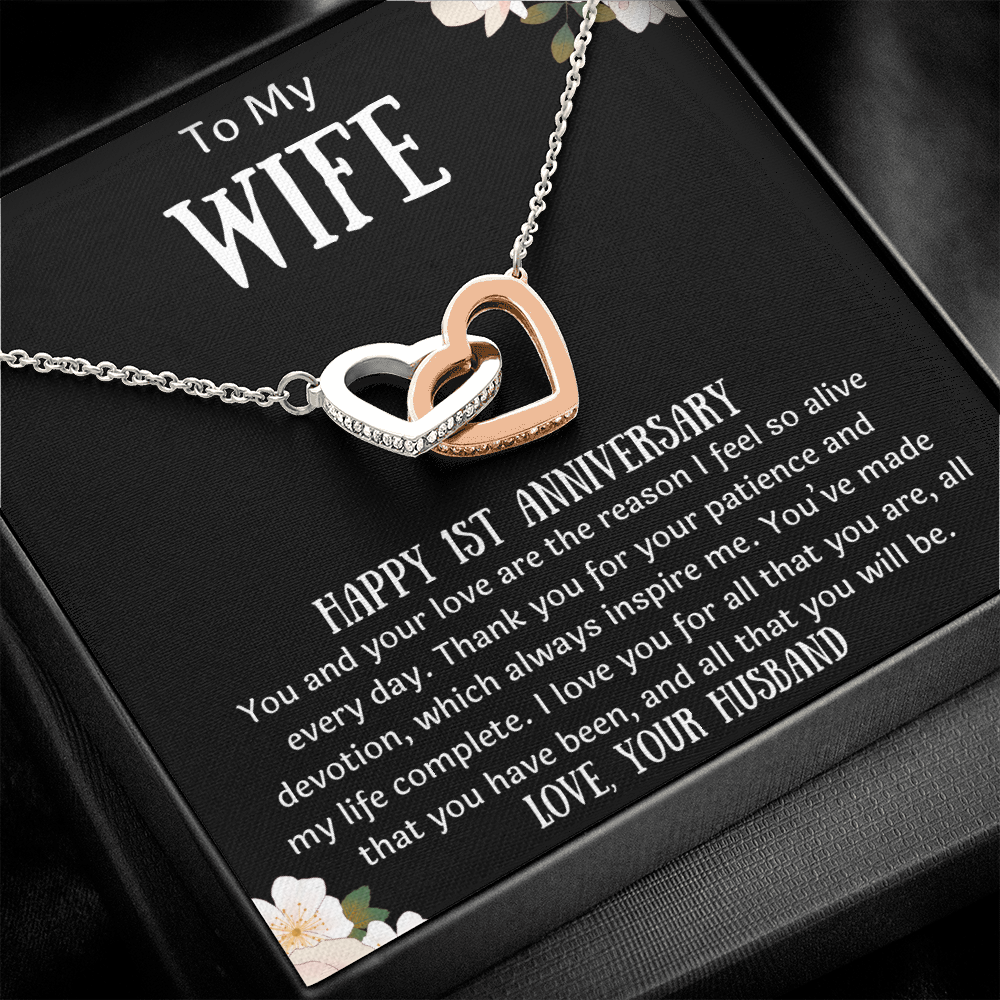 To My Wife 1st Anniversary Interlocking Hearts Necklace