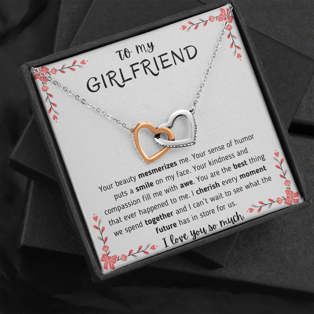 To My Girlfriend Border Interlocking Hearts Necklace