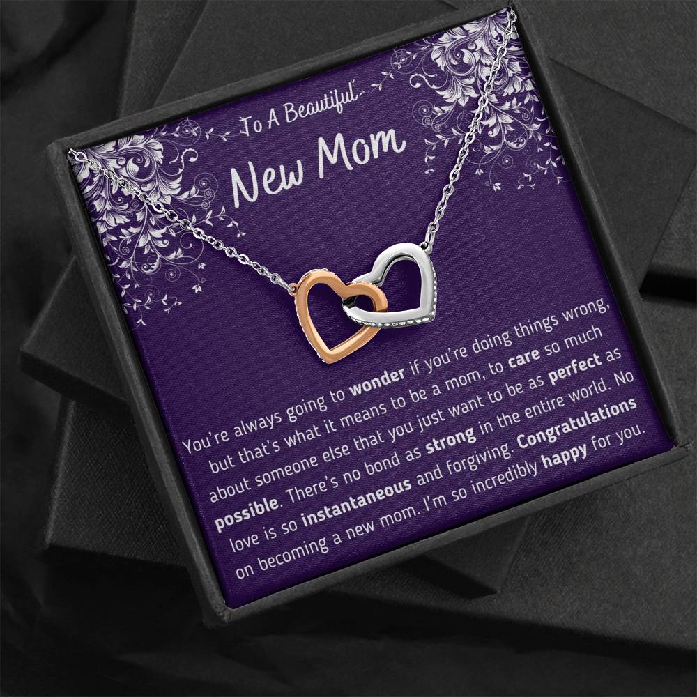 To A Beautiful New Mom Interlocking Hearts Necklace