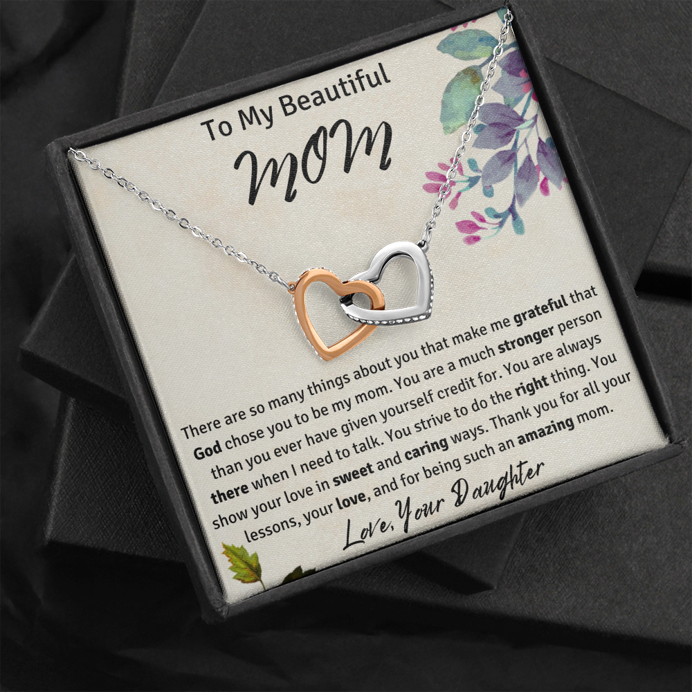 To My Beautiful Mom from Your Daughter Interlocking Hearts Necklace