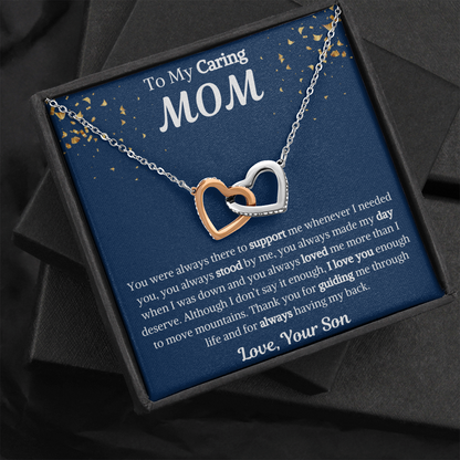 To My Caring Mom Interlocking Hearts Necklace from Son