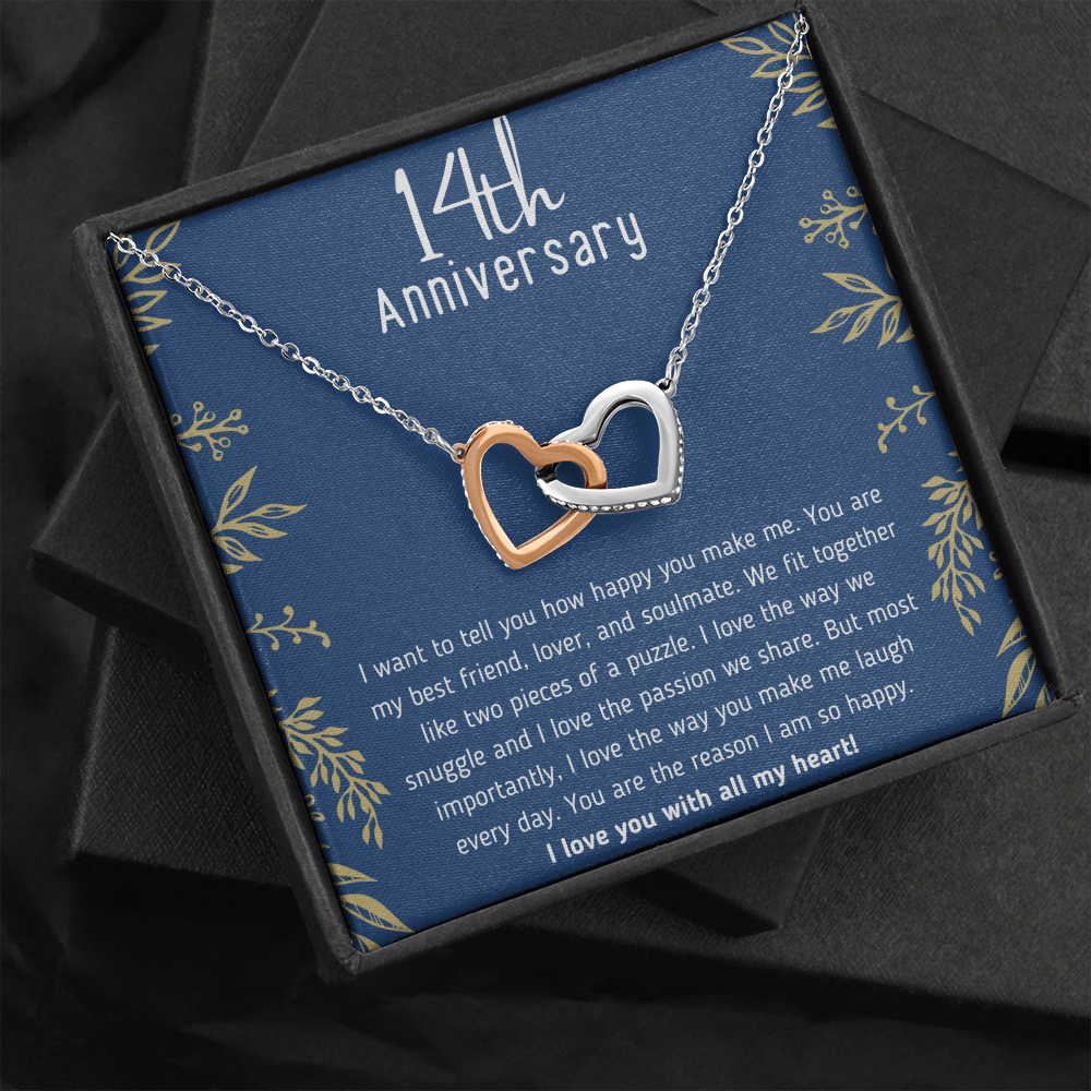 Happy 14th Anniversary Interlocking Hearts Necklace