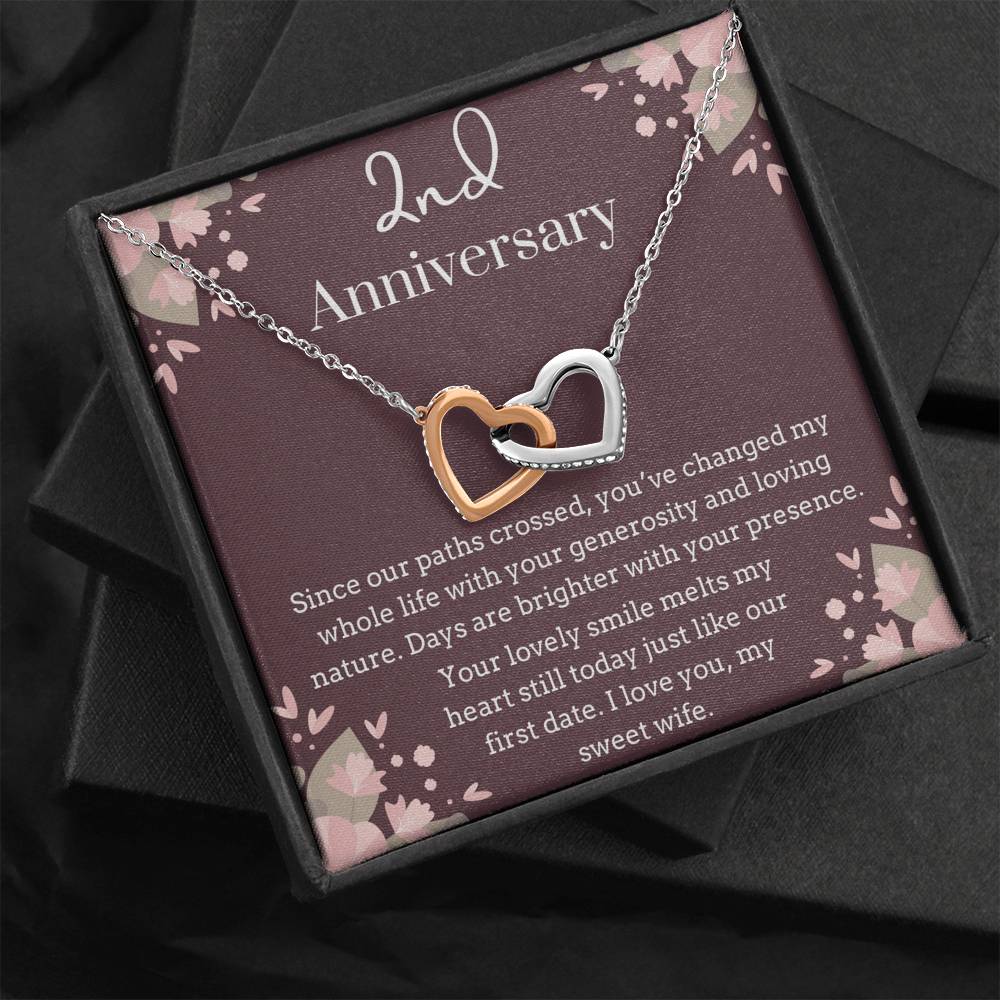 2nd Anniversary Interlocking Hearts Necklace